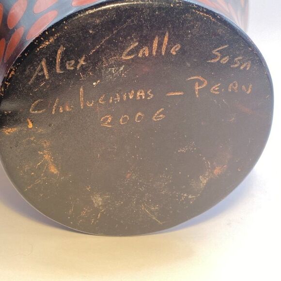 Vintage 2006 Chulucanas Vase Peru Signed Alex Calle Sosa Brown Red Polka… - Picture 8 of 12